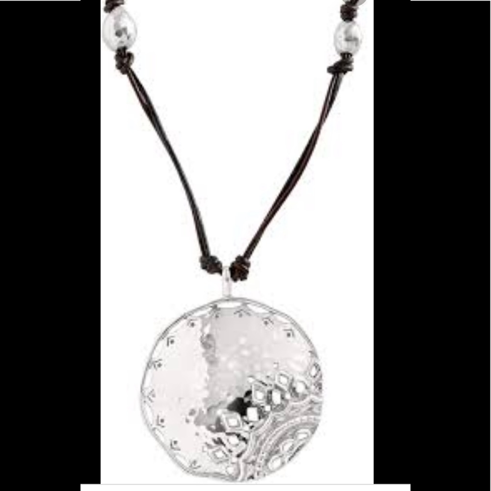 EUC Silpada ‘Reflection Leather Cord’ necklace Sterling Silver